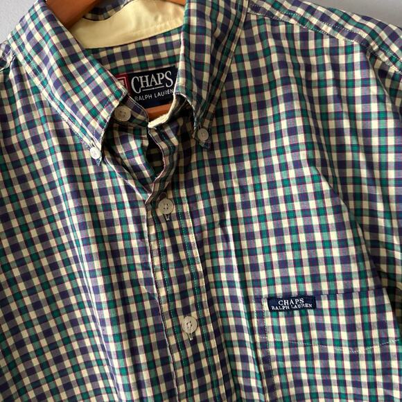 Mens Size L Multi Chaps Colored Plaid Button Shirt - Picture 3 of 7